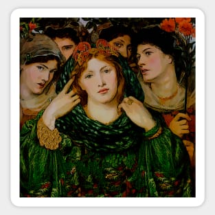 Blonde woman dressed in green with friends in the garden Sticker